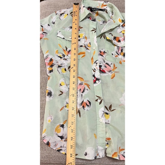 Lauren Ralph Lauren SPRING Women's Green Floral Button Down Shirt Size Medium - Picture 5 of 6